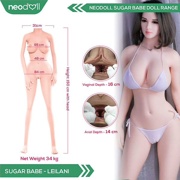 Neodoll Sugar Babe - Leilani - Realistic Sex Doll - Gel Breast - Uterus - 150cm - White
