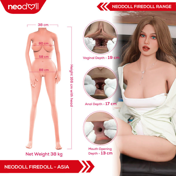 Fire Doll - Asia - Realistic Sex Doll - 166cm - Light Tan - Gel Breast - Articulated Hand - Movable Jaw