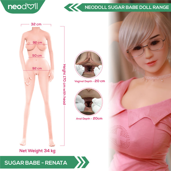 Neodoll Sugar Babe - Renata - Realistic Sex Doll - Gel Breast - Uterus - 170cm - Natural