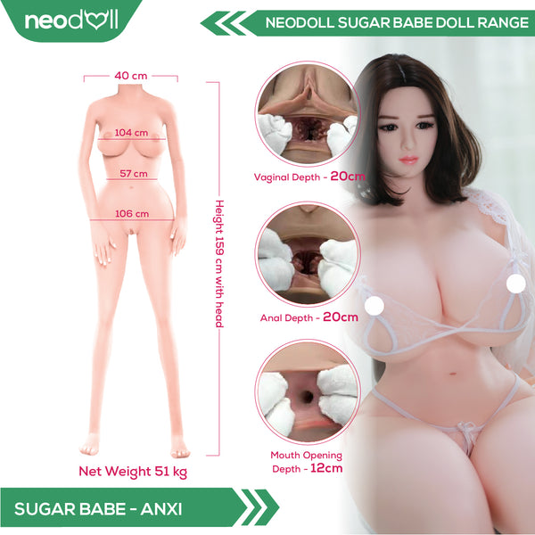 Neodoll Sugar Babe - Anxi - Realistic Sex Doll - Gel Breast - Uterus - 159cm - White