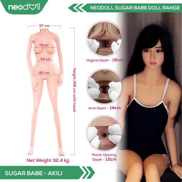 Neodoll Sugar Babe - Akili - Realistic Sex Doll - Gel Breast - Uterus - 168cm - Natural