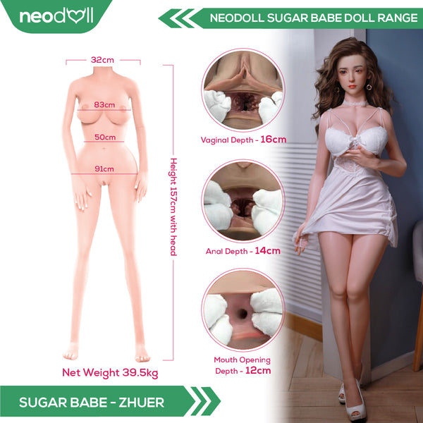 Neodoll Sugar Babe - Zhuer- Silicone TPE Hybrid Sex Doll - Gel Breast - Uterus - 157cm - Silicone Colour