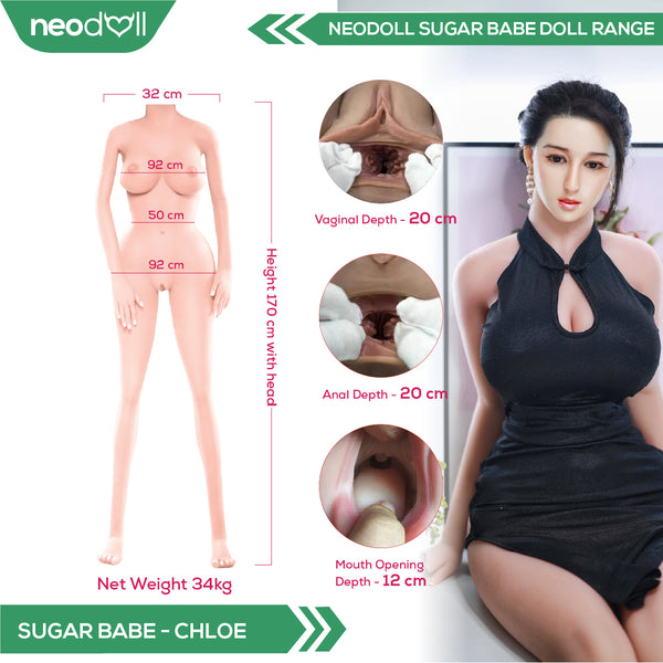 Neodoll Sugar babe - Chloe - Silicone TPE Hybrid Sex Doll - Gel Breast - Uterus - 170cm - Natural