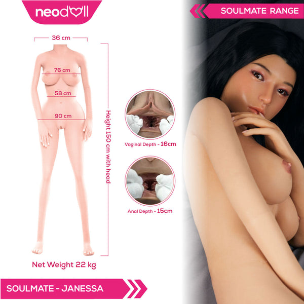Soulmate - Janessa - Full Silicone Sex Doll - Gel Breast - 150cm - Tan - Implanted hair