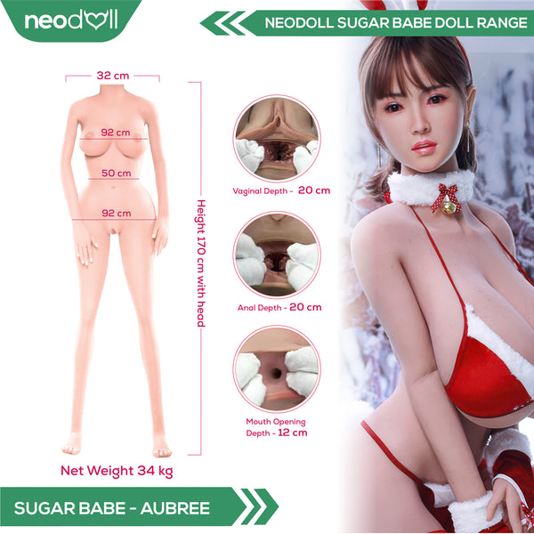 Neodoll Sugar Babe - Aubree - Silicone TPE Hybrid Sex Doll - Gel Breast - Uterus - 170cm - Silicone Colour