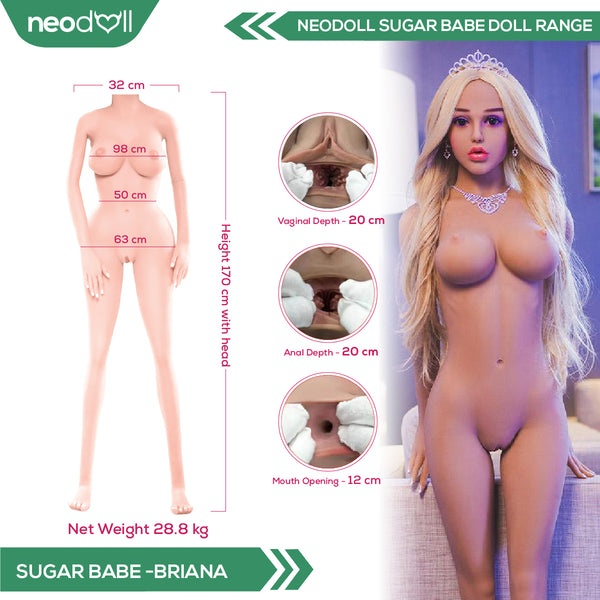 Neodoll Sugar babe - Briana v2 - Realistic Sex Doll - Gel Breast - Uterus - 158cm