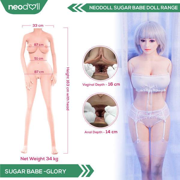 Neodoll Sugar Babe - Glory - Realistic Sex Doll - Gel Breast - Uterus - 163cm - White