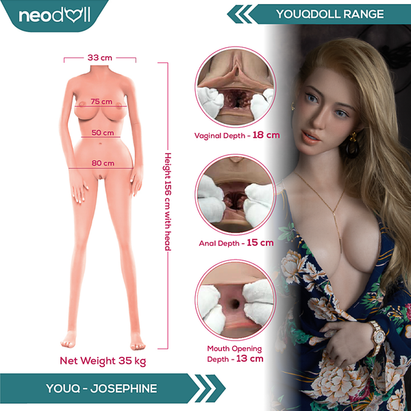 Youqdoll - Josephine - Realistic Silicone Sex doll - 165cm - Implanted Hair - Gel Breast - Natural